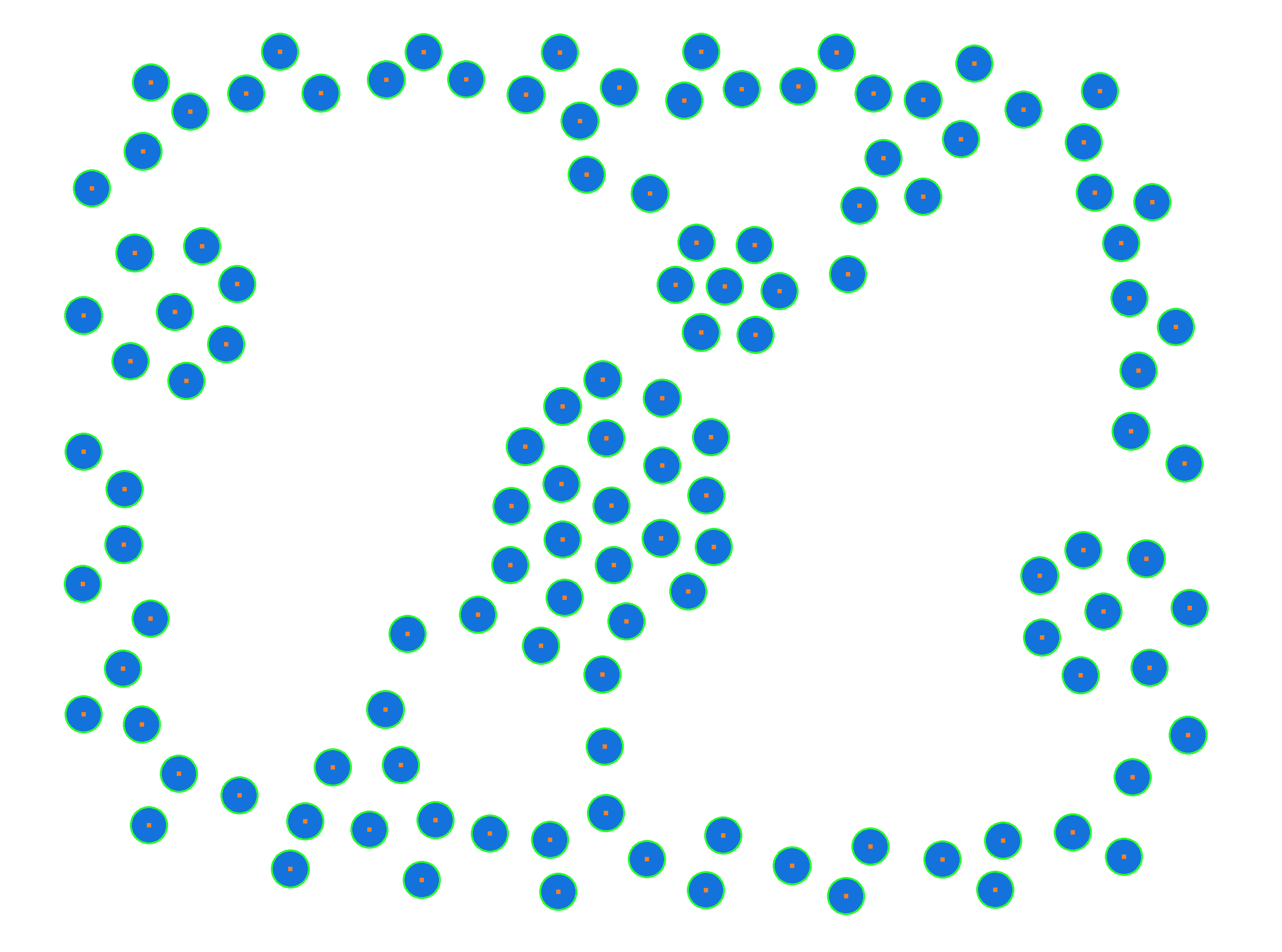 the found sea nodes traced out in green